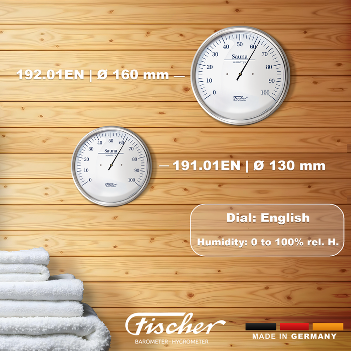 Higrómetro para sauna Fischer, acero inoxidable (inglés)