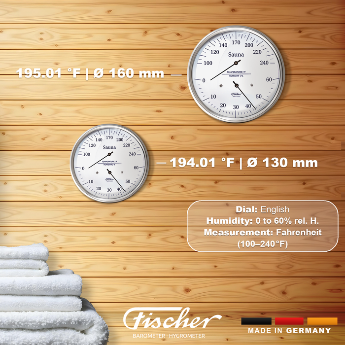Fischer Sauna Thermometer & Hygrometer, Stainless Steel - US / Fahrenheit