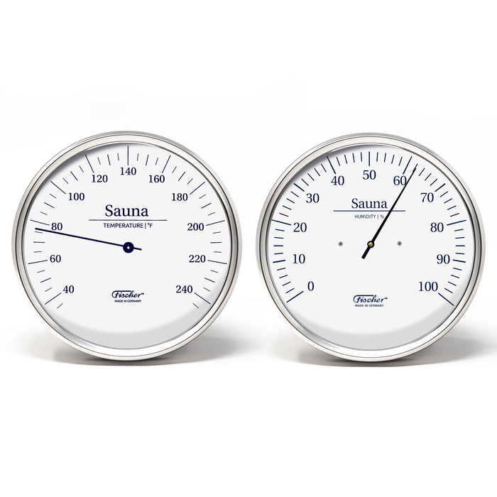 Fischer Sauna Termómetro + higrómetro, acero inoxidable (versión EE. UU. °F)