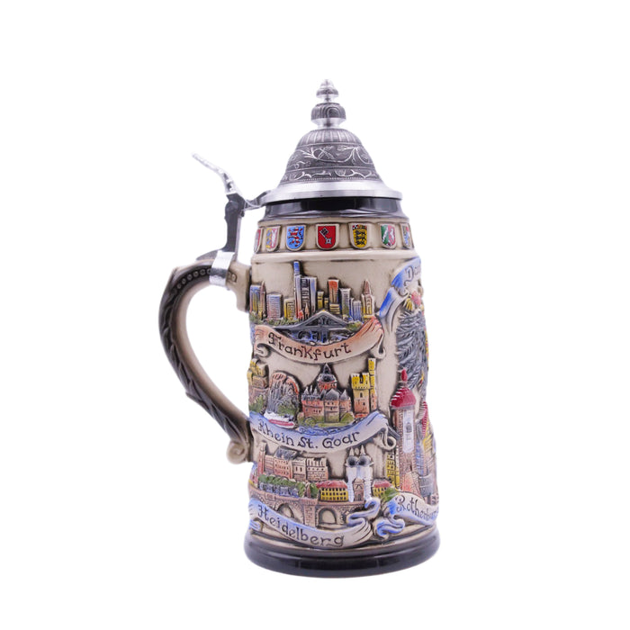 Jarra de Cerveza Alemana 1.0 L (33.8 oz), CIUDADES DE ALEMANIA, Tapa de Peltre Especial (ZSD) - No. 1941-906