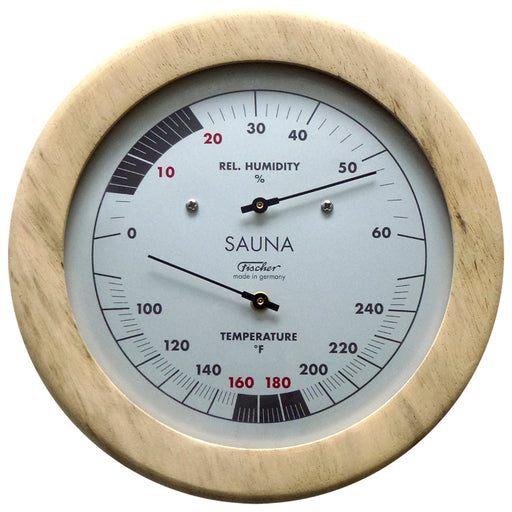 Fischer Sauna Thermometer & Hygrometer, Pinewood, 155 mm / 6.1", 196TH-03F (US, Fahrenheit)