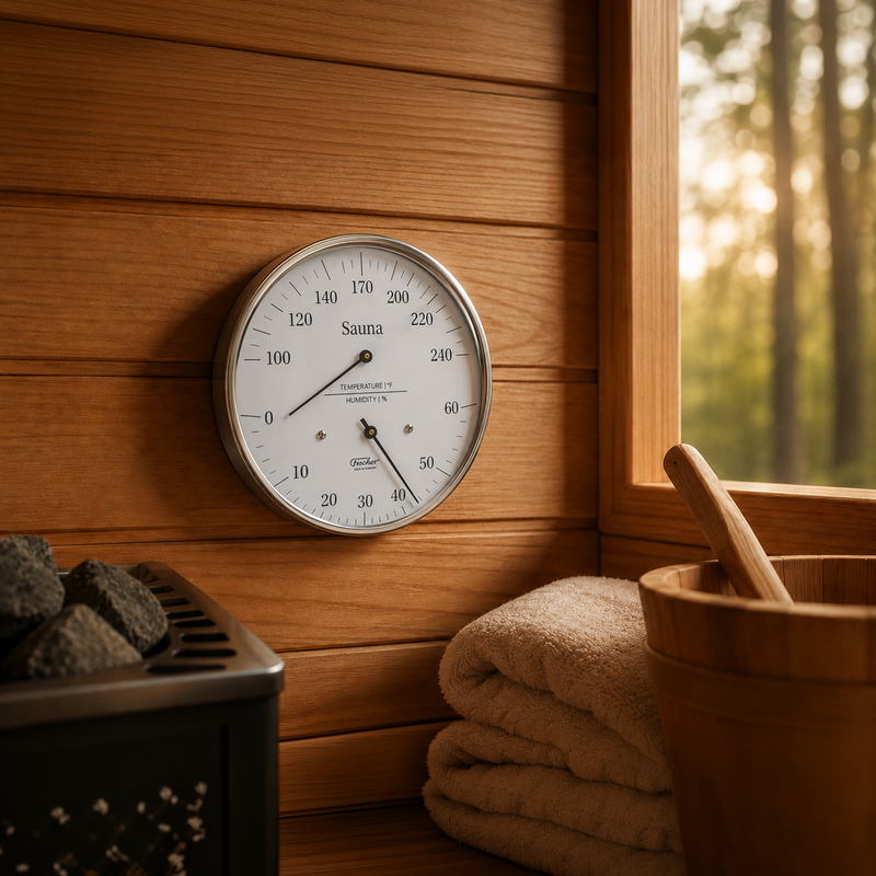 Fischer Sauna Thermometer & Hygrometer, Stainless Steel - US / Fahrenheit