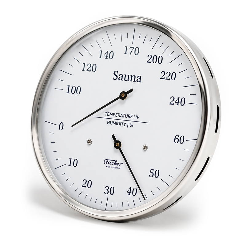 Fischer Sauna Thermometer & Hygrometer, Stainless Steel - US / Fahrenheit