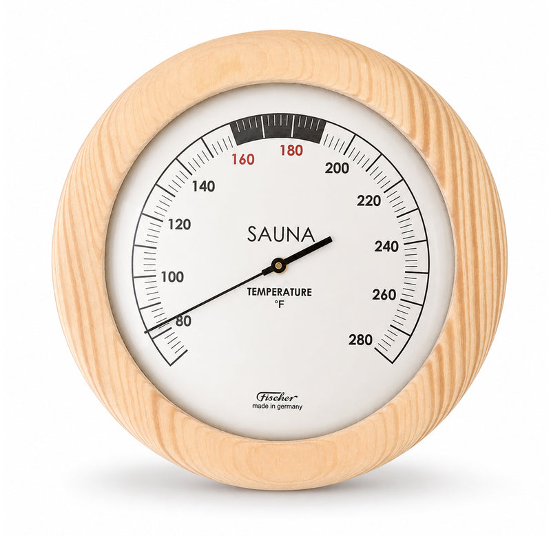 Termómetro para sauna Fischer, madera de pino, 155 mm/6,1", 196T-03F (versión estadounidense, Fahrenheit)