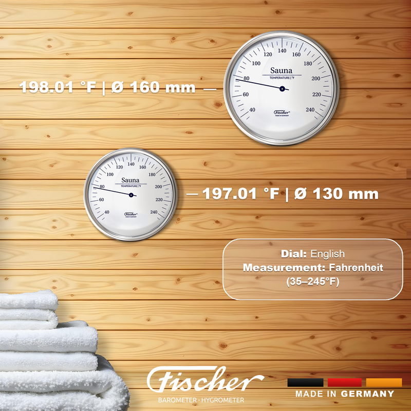 Fischer Sauna Thermometer, Stainless Steel - US / Fahrenheit