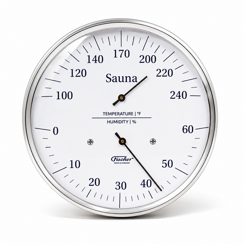 Fischer Sauna Thermometer & Hygrometer, Stainless Steel - US / Fahrenheit