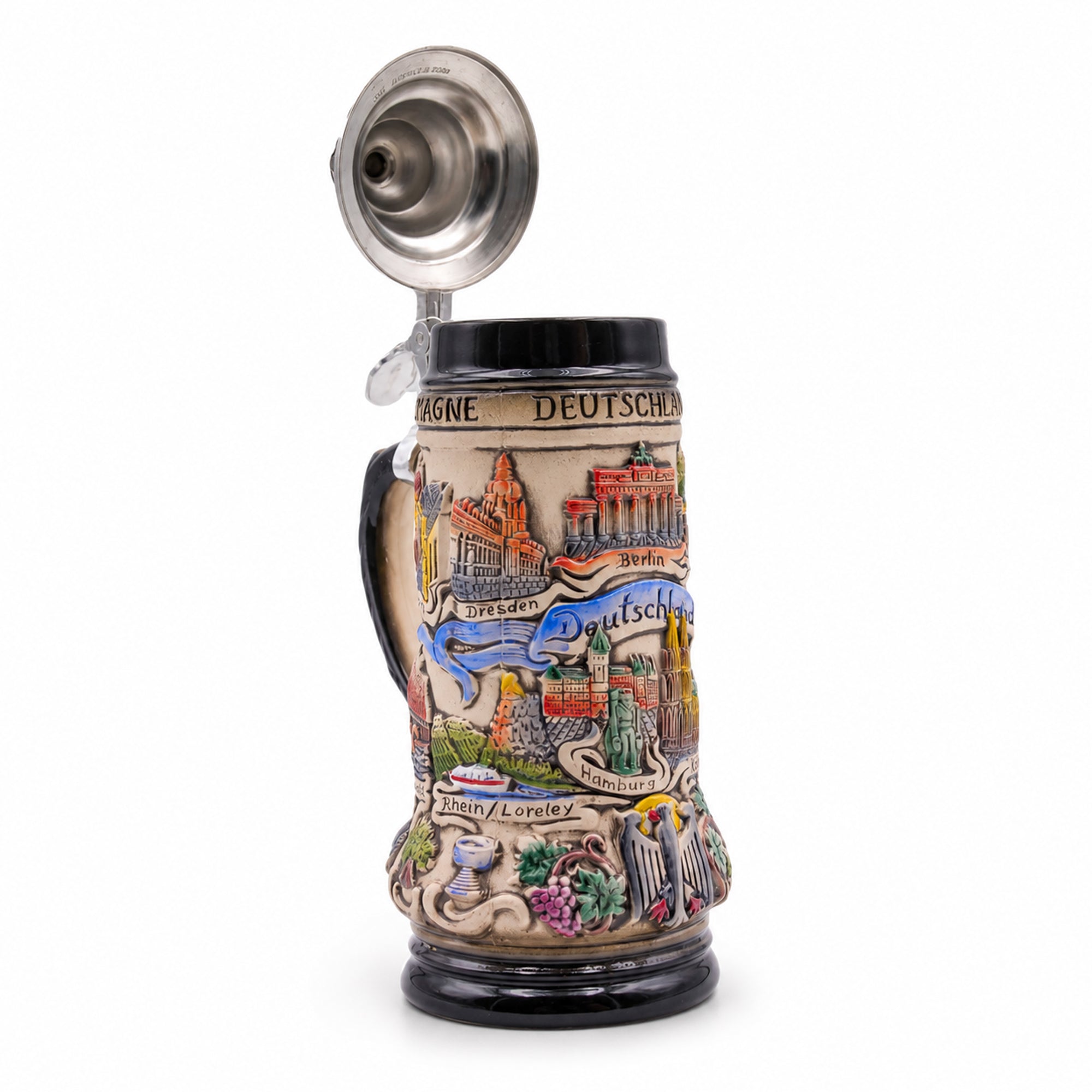 【美品】ドイツ　ビールジョッキ　置物　インテリア　工芸品　美術品　A3339 ドイツビールジョッキ/マグ パノラマ ドイツ、0.25 L (8.5 oz)、0.5 L