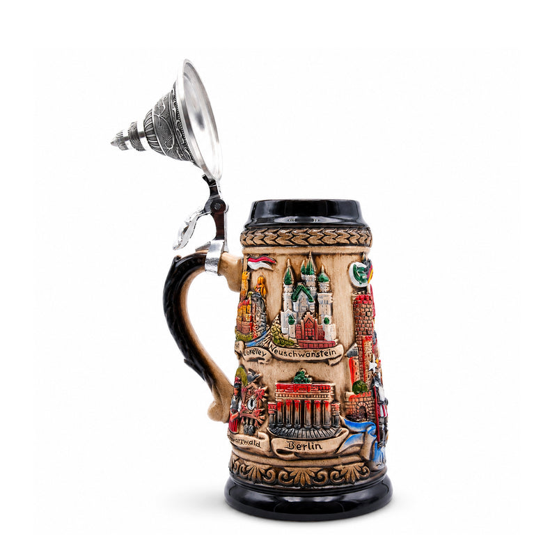 Jarra de Cerveza Alemana PANORAMA ALEMANIA, Tapa de Peltre Especial (ZSD)