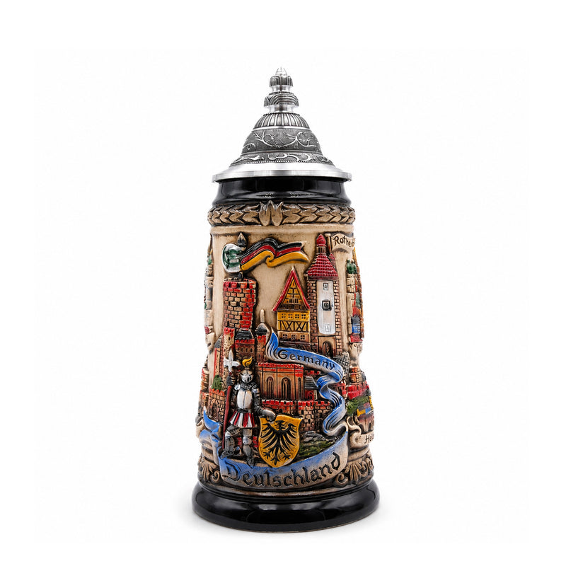 Jarra de Cerveza Alemana PANORAMA ALEMANIA, Tapa de Peltre Especial (ZSD)