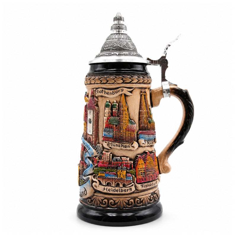 Jarra de Cerveza Alemana PANORAMA ALEMANIA, Tapa de Peltre Especial (ZSD)
