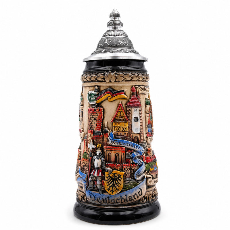 Jarra de Cerveza Alemana PANORAMA ALEMANIA, Tapa de Peltre Especial (ZSD)