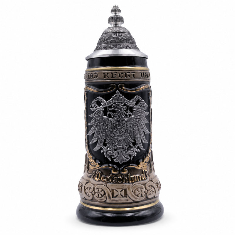 German Beer Stein 1/2 L (16.9 oz), Pewter Relief Crest, EAGLE, Special Pewter Lid (ZSD) - No. 1425-606