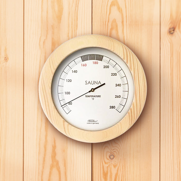 Termómetro para sauna Fischer, madera de pino, 155 mm/6,1", 196T-03F (versión estadounidense, Fahrenheit)