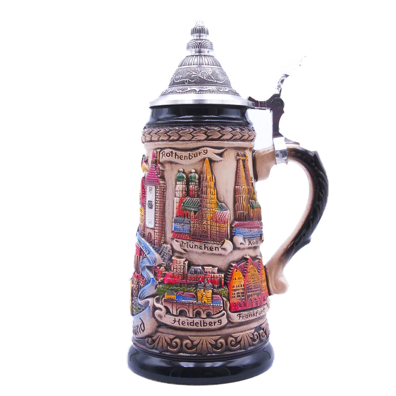 German Beer Stein PANORAMA GERMANY, Special Pewter Lid (ZSD)