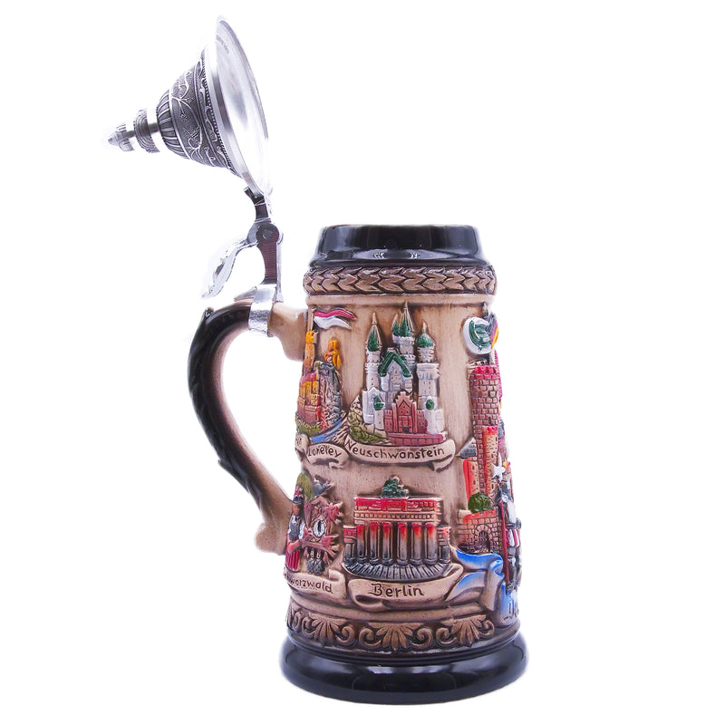 German Beer Stein PANORAMA GERMANY, Special Pewter Lid (ZSD)
