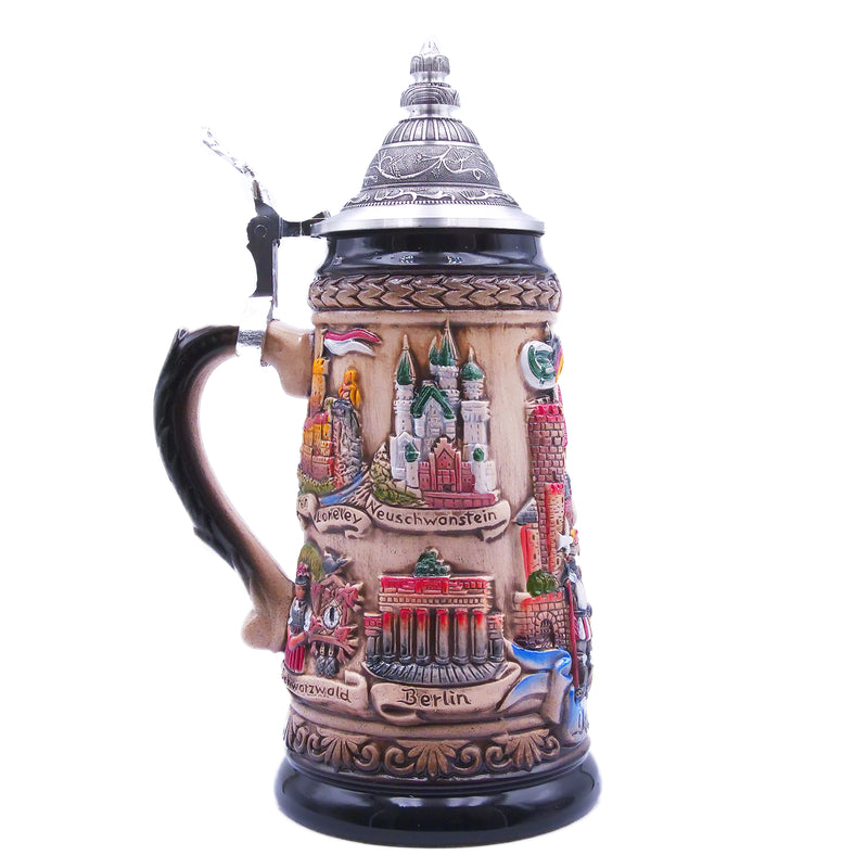German Beer Stein PANORAMA GERMANY, Special Pewter Lid (ZSD)