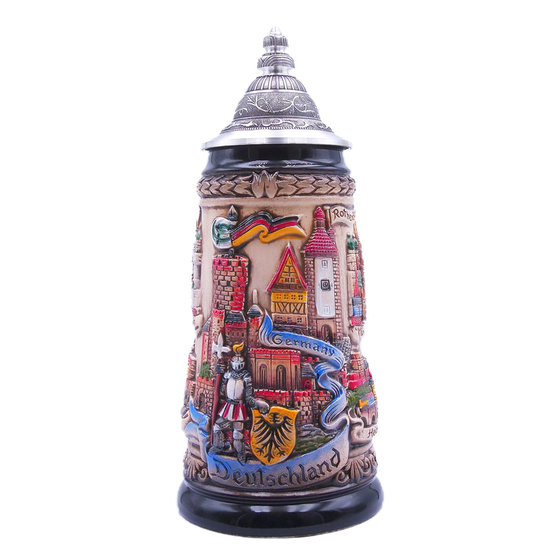 German Beer Stein PANORAMA GERMANY, Special Pewter Lid (ZSD)