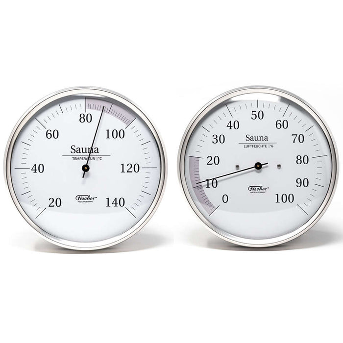 Fischer Sauna Thermometer + Hygrometer, Stainless Steel (°C)