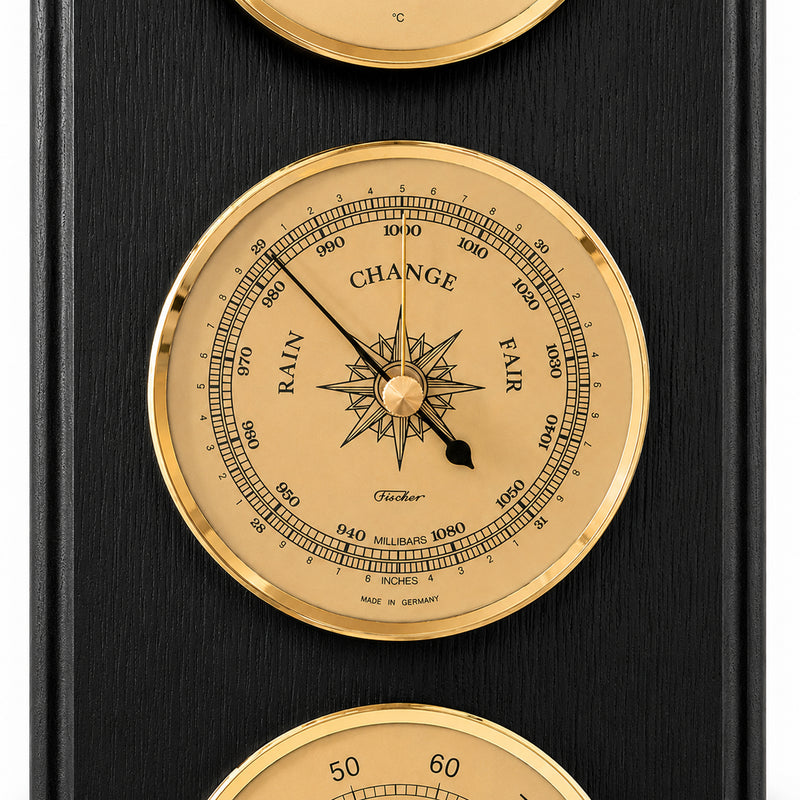 Fischer Weather Station 9178-06 Black Edition - Thermometer, Barometer & Hygrometer - 395 mm / 15.6" - US Version