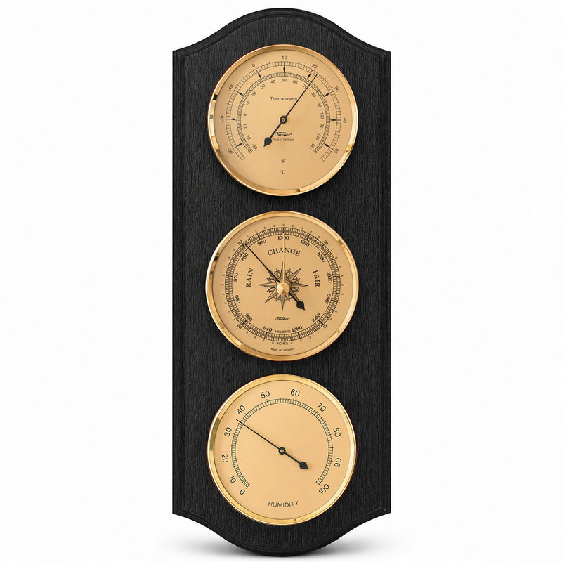 Fischer Weather Station 9178-06 Black Edition - Thermometer, Barometer & Hygrometer - 395 mm / 15.6" - US Version