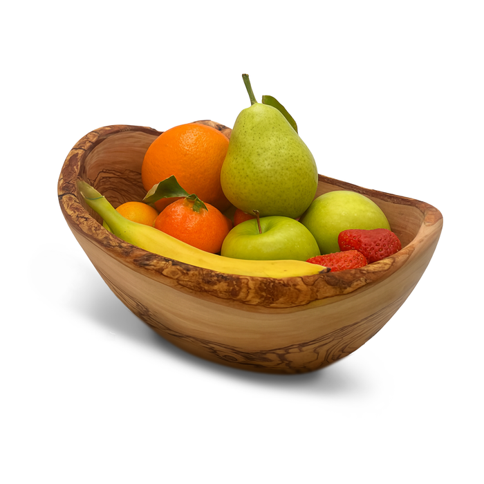 PASTERKAMP Cuenco para Frutas de Madera de Olivo con Borde Natural - Ø 21–23 cm / Ø 8.3–9.1"