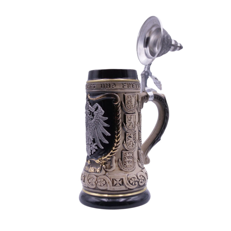 German Beer Stein 1/2 L (16.9 oz), Pewter Relief Crest, EAGLE, Special Pewter Lid (ZSD) - No. 1425-606