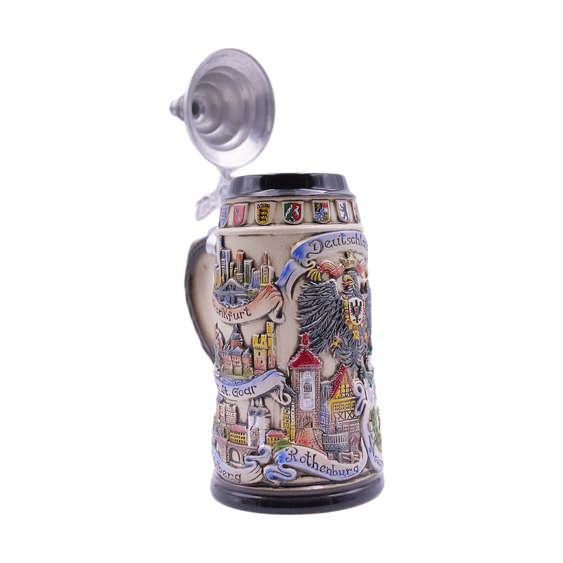 German Beer Stein 1.0 L (33.8 oz), GERMANY CITIES, Special Pewter Lid (ZSD) - No. 1941-906