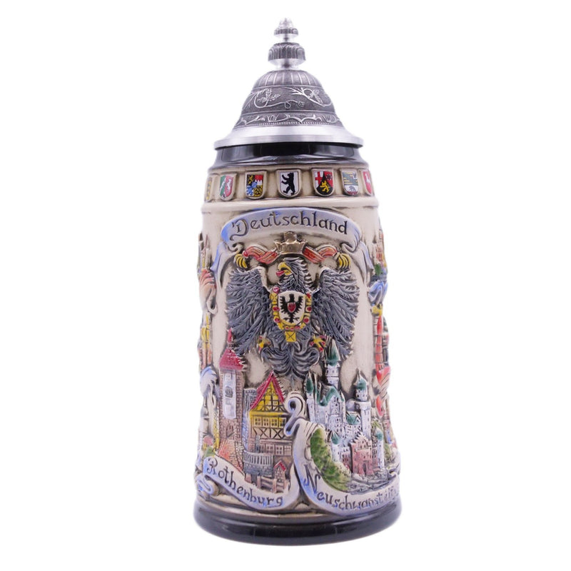 German Beer Stein 1.0 L (33.8 oz), GERMANY CITIES, Special Pewter Lid (ZSD) - No. 1941-906