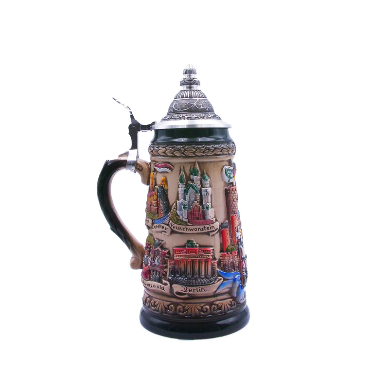 German Beer Stein PANORAMA GERMANY, Special Pewter Lid (ZSD)