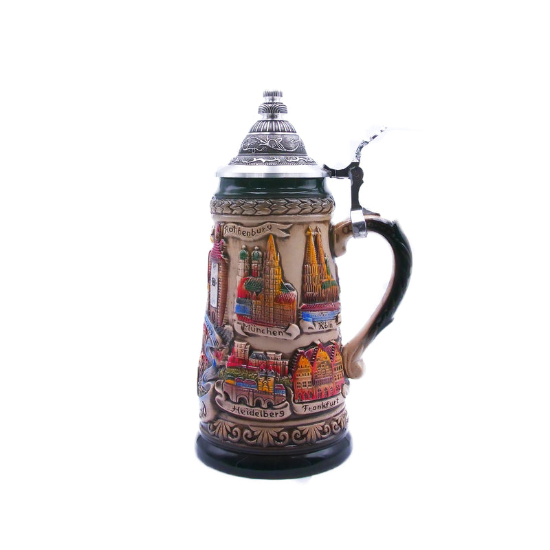 German Beer Stein PANORAMA GERMANY, Special Pewter Lid (ZSD)