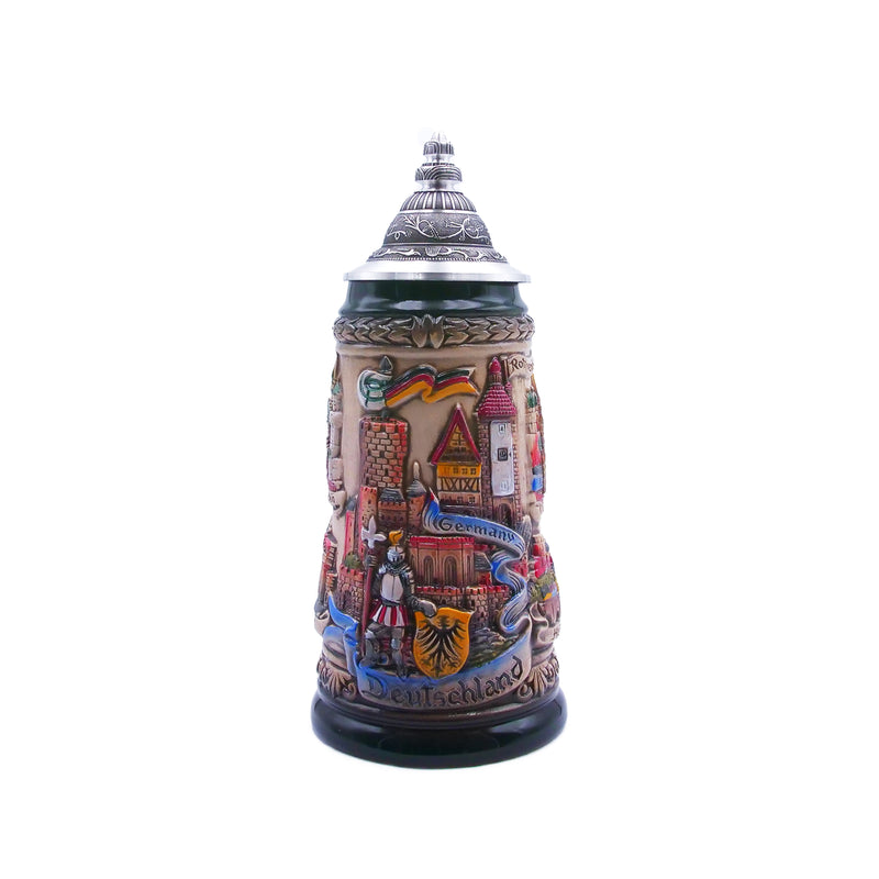 German Beer Stein PANORAMA GERMANY, Special Pewter Lid (ZSD)