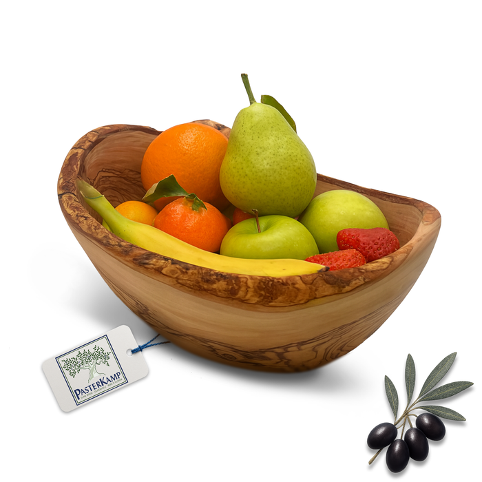 PASTERKAMP Cuenco para Frutas de Madera de Olivo con Borde Natural - Ø 21–23 cm / Ø 8.3–9.1"