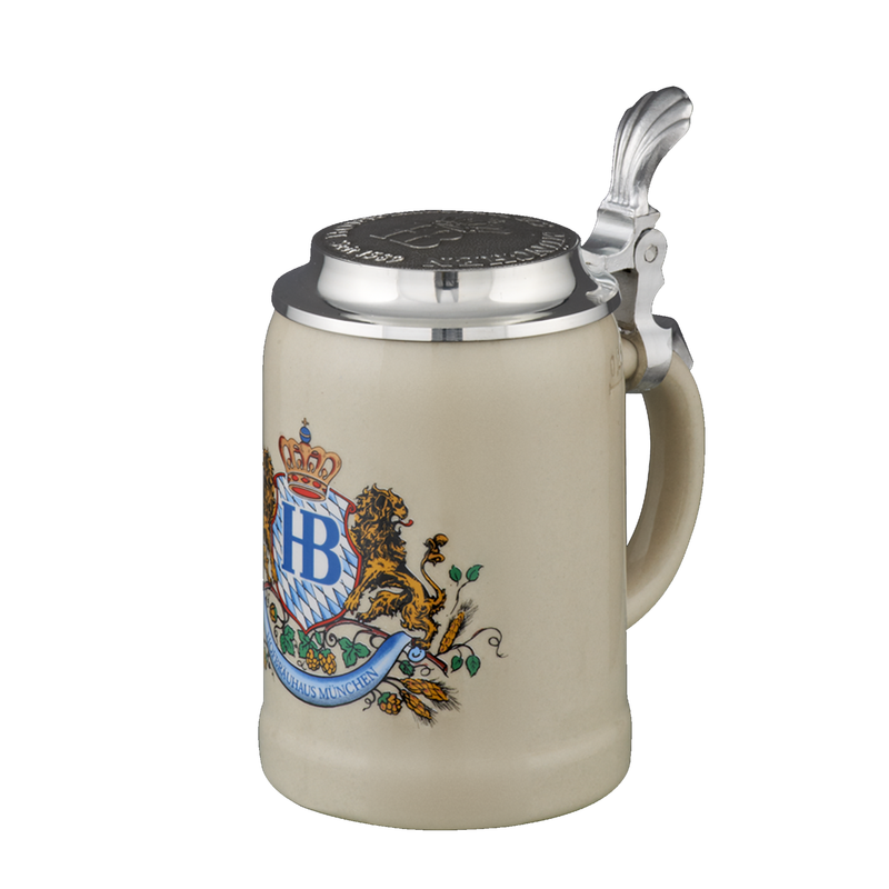 オリジナル ホフブロイハウス ミュンヘン ビアスタイン「ライオン装飾」錫製蓋付き
