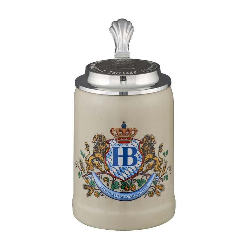 オリジナル ホフブロイハウス ミュンヘン ビアスタイン「ライオン装飾」錫製蓋付き