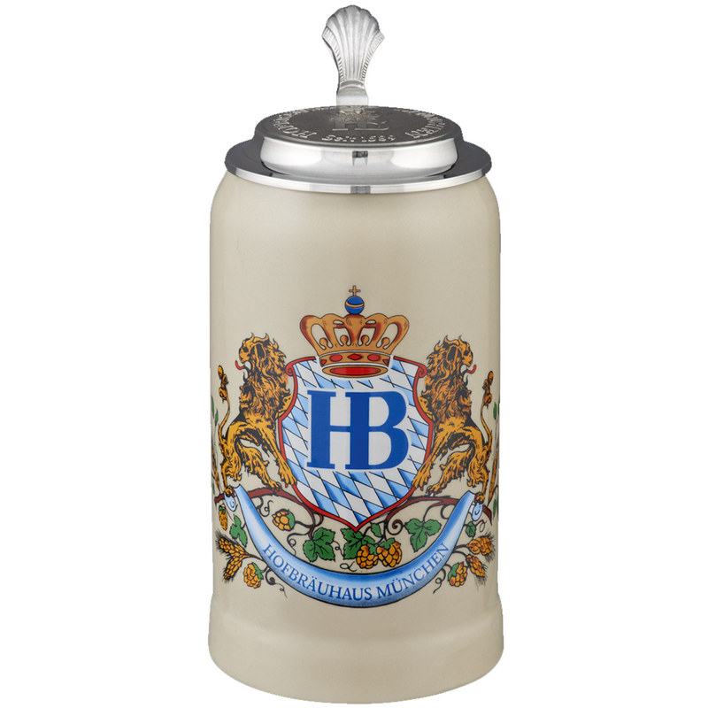 オリジナル ホフブロイハウス ミュンヘン ビアスタイン「ライオン装飾」錫製蓋付き