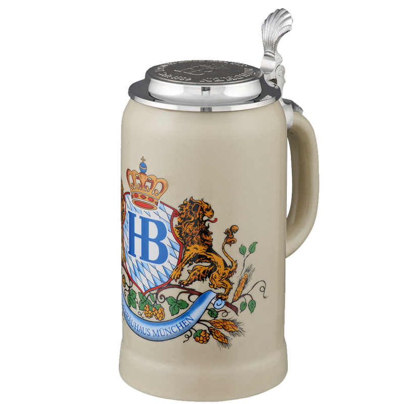 オリジナル ホフブロイハウス ミュンヘン ビアスタイン「ライオン装飾」錫製蓋付き