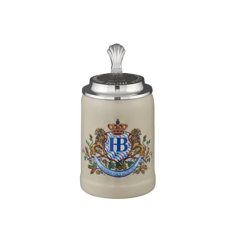 オリジナル ホフブロイハウス ミュンヘン ビアスタイン「ライオン装飾」錫製蓋付き