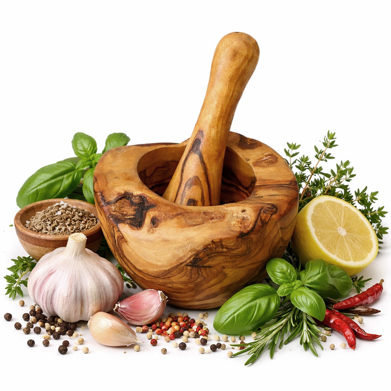 PASTERKAMP Rustic Olive Wood Mortar and Pestle