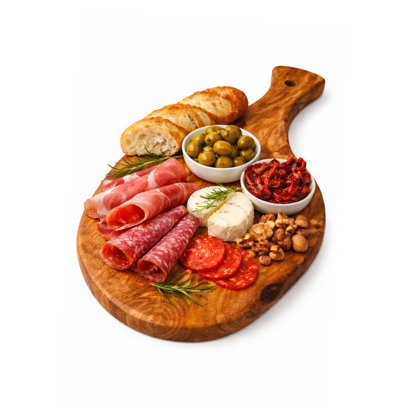 PASTERKAMP Rustic Olive Wood Serving & Cutting Board with Handle - 9.5–11" (24–28 cm)