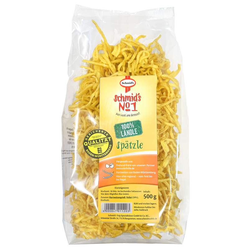 Schmid's No. 1 "100% Ländle Spätzle" – Authentic Dry German Egg Noodles – Made in Baden-Württemberg (500g / 17.6 oz)