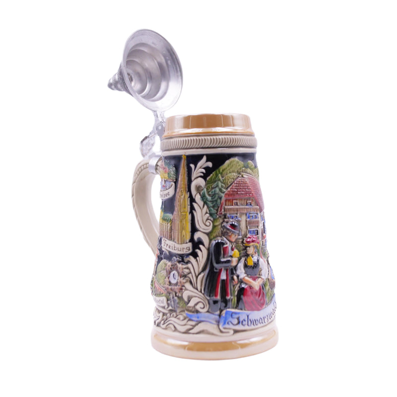 German Beer Stein 1/2 L (16.9 oz), PANORAMA BLACK FOREST, Special Pewter Lid (ZSD) - No. 1749-996