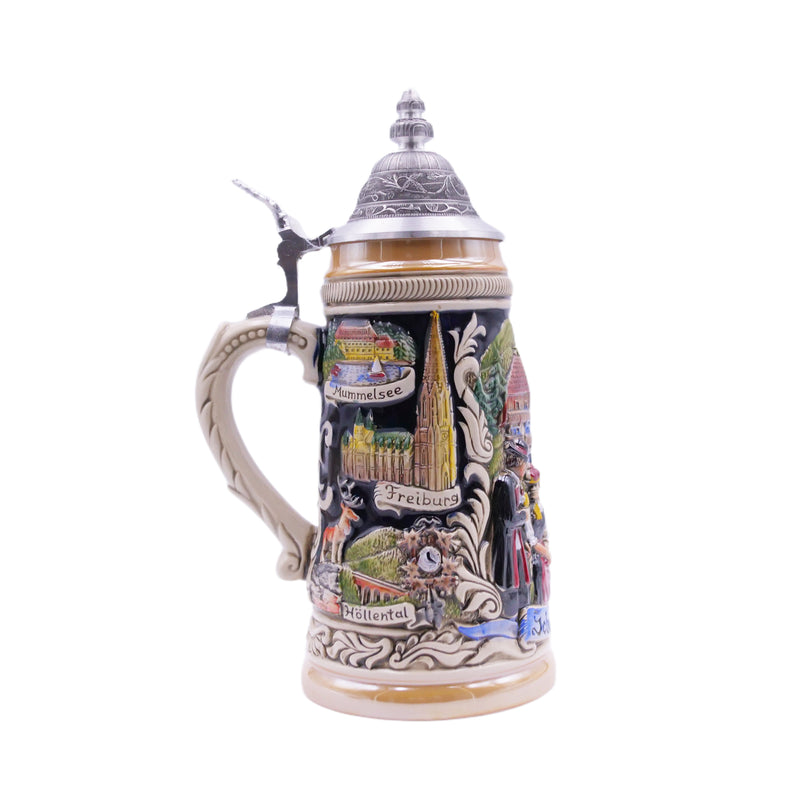 German Beer Stein 1/2 L (16.9 oz), PANORAMA BLACK FOREST, Special Pewter Lid (ZSD) - No. 1749-996