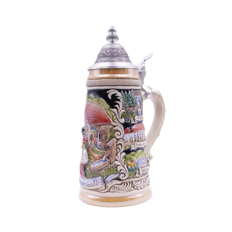 German Beer Stein 1/2 L (16.9 oz), PANORAMA BLACK FOREST, Special Pewter Lid (ZSD) - No. 1749-996