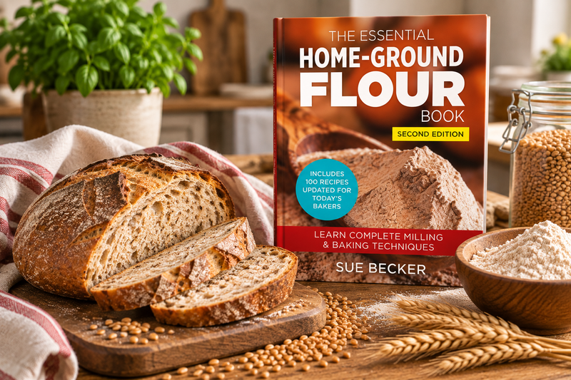Sue Becker's Home-Ground Flour Book with sourdough bread