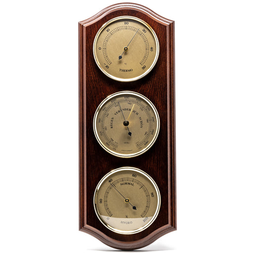 Weather Station with Thermometer, Barometer & Hygrometer 395 x 155 mm, Mahogany - 9178-22