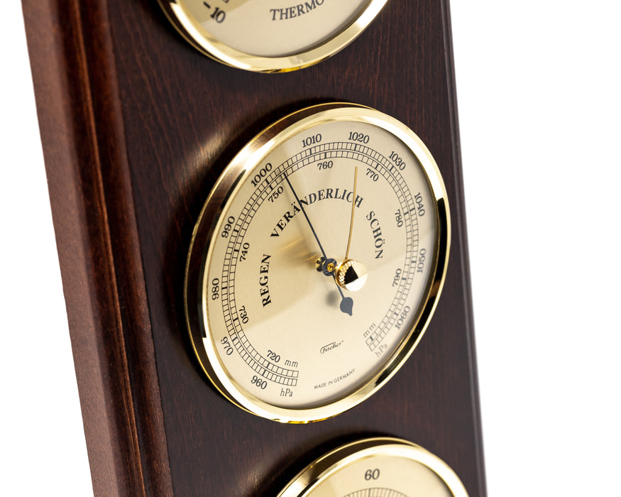 Fischer: 801-48, barometer combined with thermometer and hygrometer,  furthermore dew point, absolute humidity, dew point, vapor pressure,  saturation vapor pressure and saturation deficit, for outdoor use