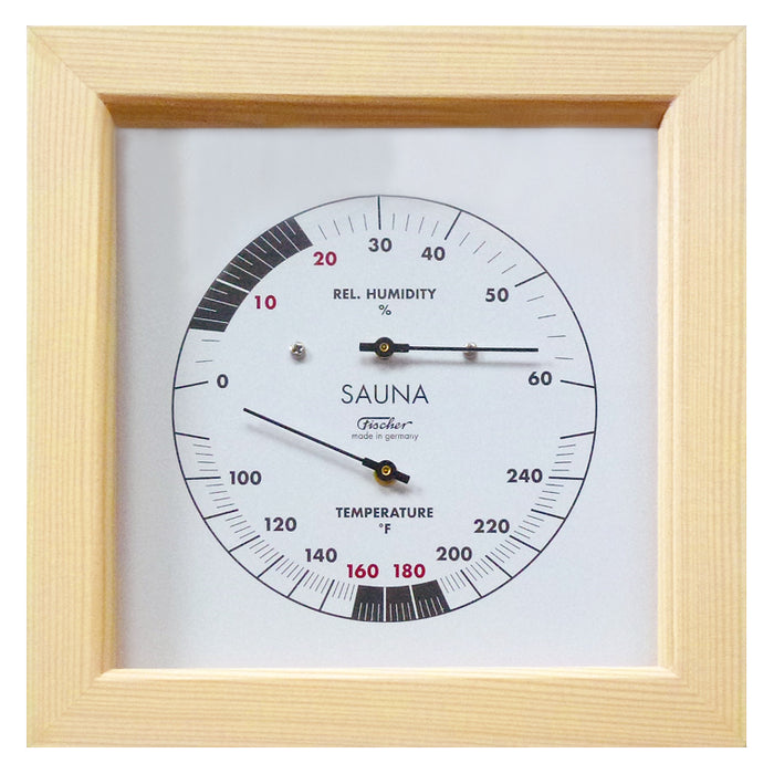 Fischer Sauna Thermometer & Hygrometer, Pinewood - US / Fahrenheit