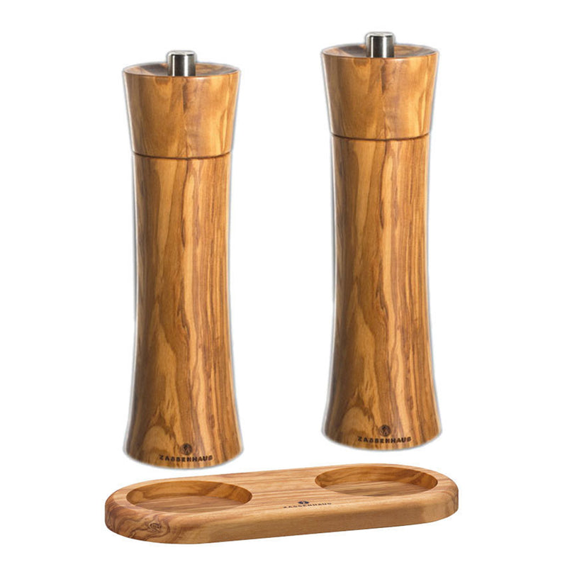 Zassenhaus Pepper & Salt Mill Set FRANKFURT with Coaster, Olive Wood
