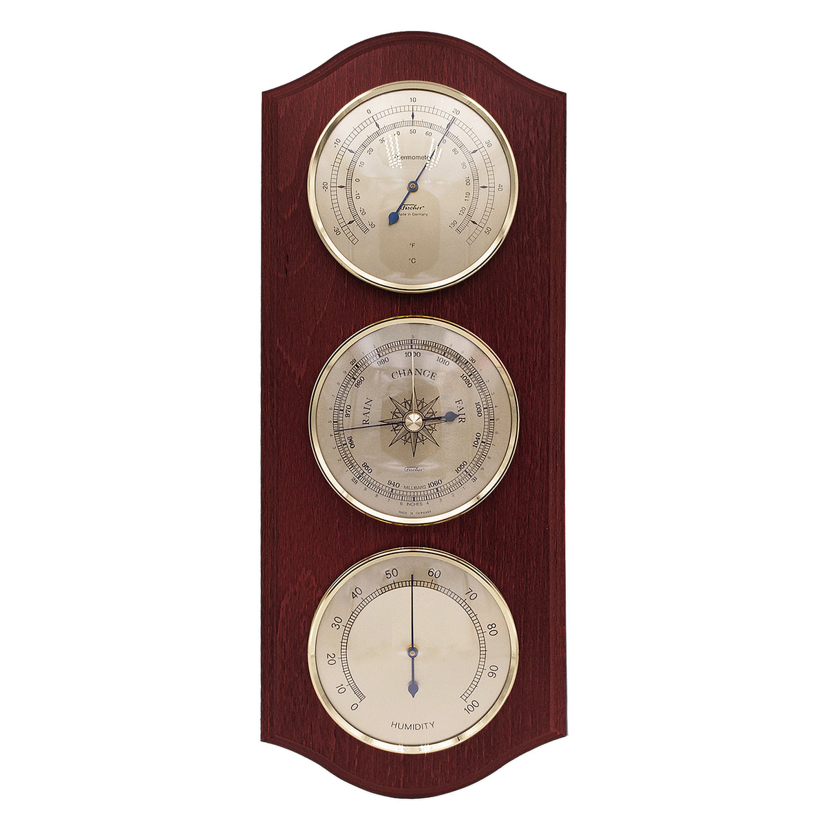 Brass Barometer, Thermo/Hygro on Cherry Weather Station