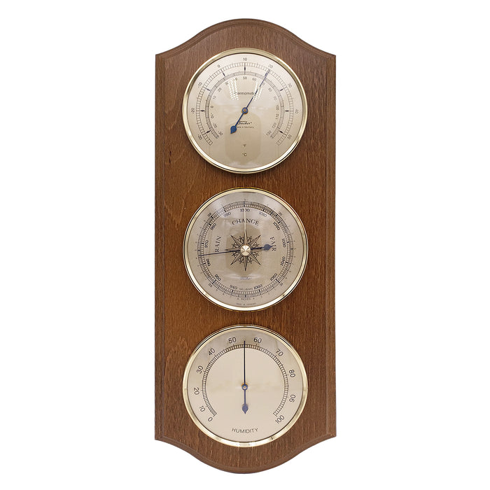 Weather Station with Thermometer, Barometer & Hygrometer 395 x 155 mm - 9178-US °C+°F (Mahogany)